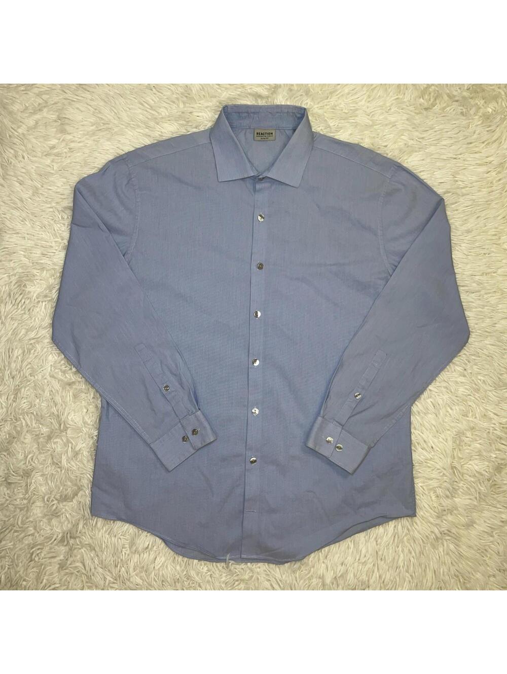Kenneth Cole Blue Shirt Long Sleeve Slim-Fit Stretch Button Up  Sz 16 32/33 XL